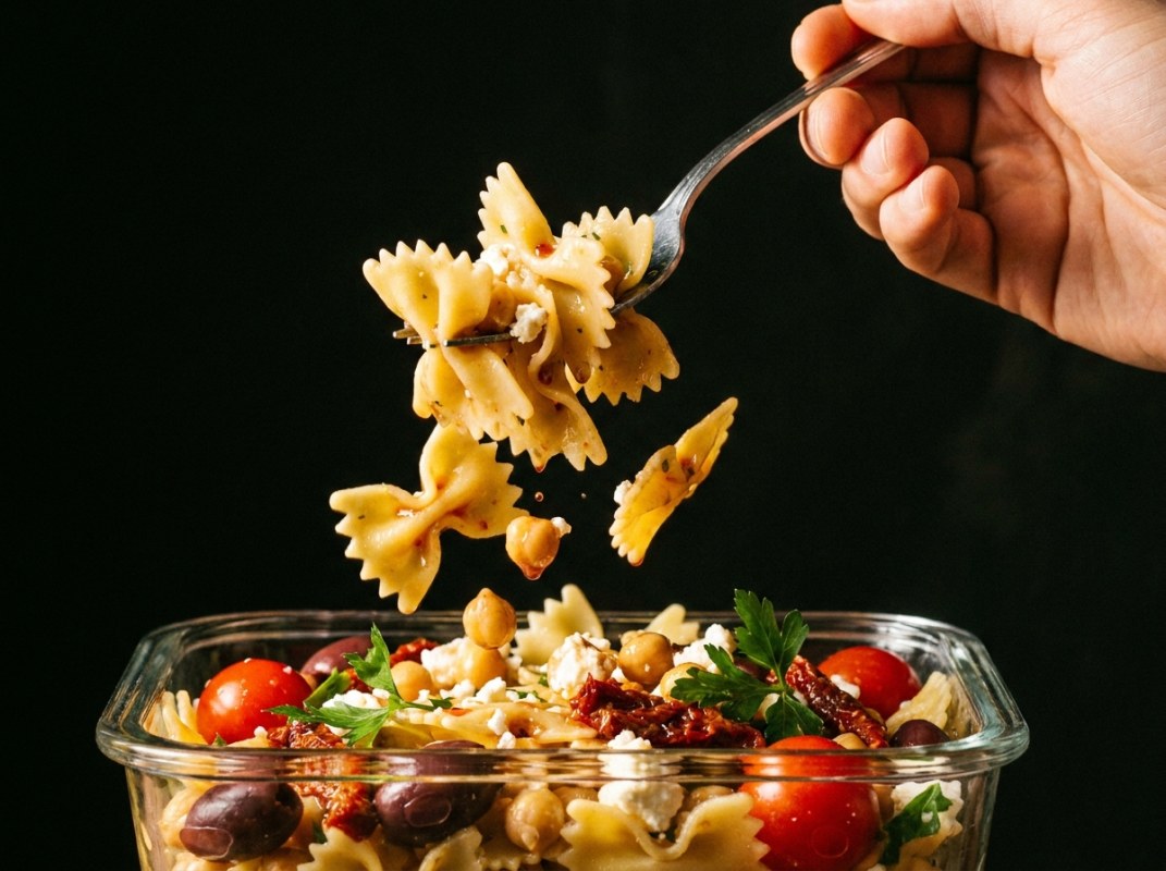 High Protein Pasta Salad Meal Prep: Chickpeas, Feta, 22g Protein