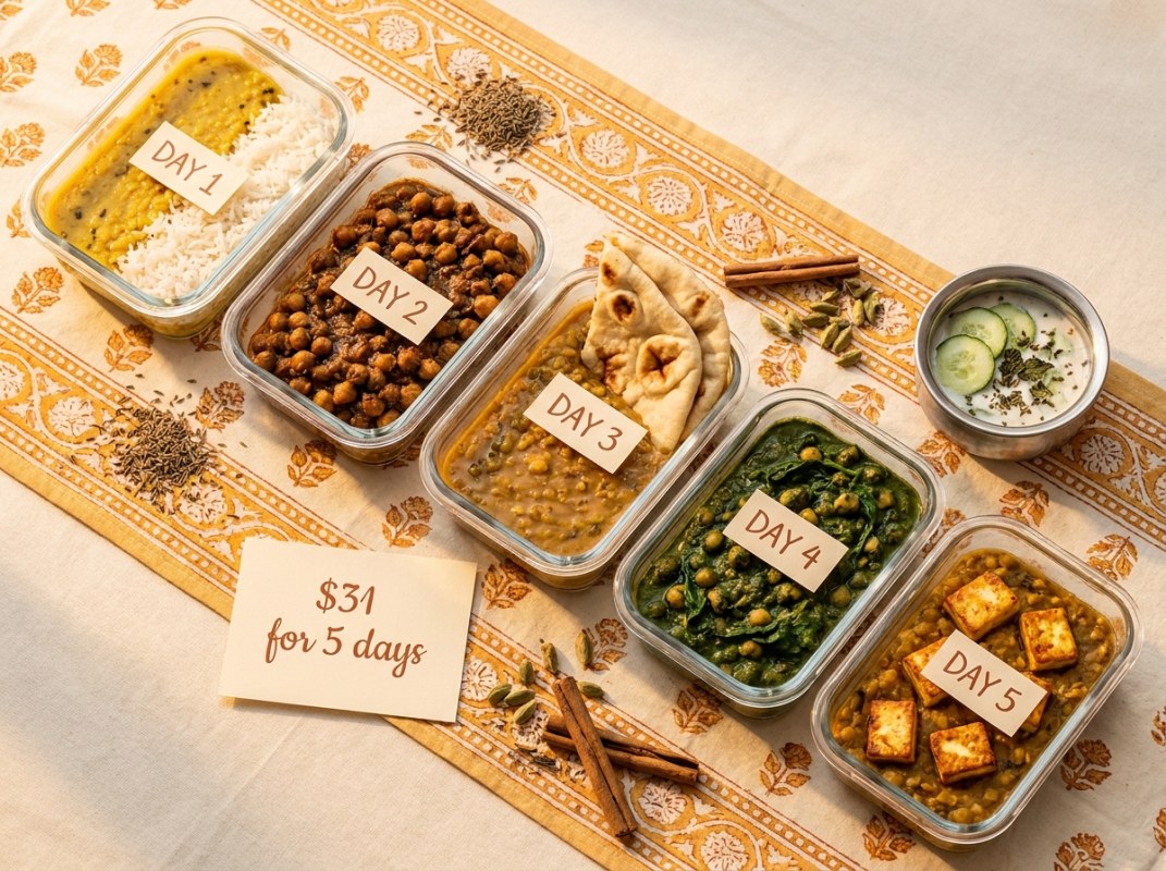 Indian-Inspired Meal Prep Plan: 5 Days, $31/Week, Vegetarian