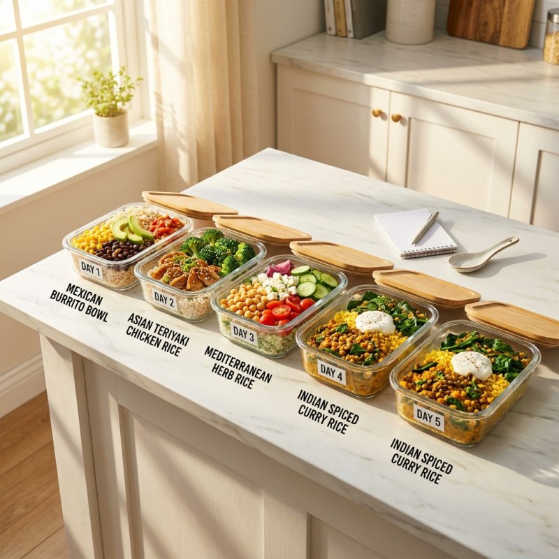 Rice-Based Meal Prep Plan: 5 Days, 4 Cuisines, $28/Week